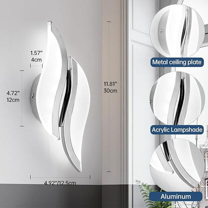 CANEOE Modern LED Wall Sconce 6000K Chrome Indoor Wall Light Fixtures Acrylic Wall Sconce Lighting for Living Room Bedroom Bedside Bathroom Hallway Stairway Wall Lamp (Chrome, 2 Packs, 6000K)