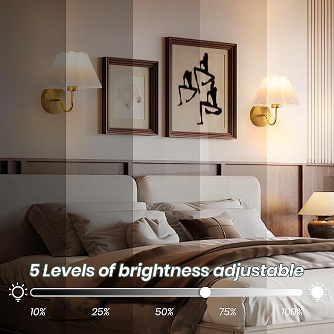 Battery Operated Wall Sconces Sets of 2, Indoor not Hardwired White Fabric lampshade Fixtures,Rechargeable Wireless 10 Colors Wall Lights with Dimmable Remote Control