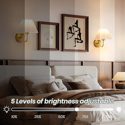 Battery Operated Wall Sconces Sets of 2, Indoor not Hardwired White Fabric lampshade Fixtures,Rechargeable Wireless 10 Colors Wall Lights with Dimmable Remote Control