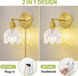Plug in Wall Sconces,Plug in Wall Lamp, Vintage Wall Light with Clear Tulip Glass Lampshade, 3-Way Dimmable with Dual Switches, No Wiring Needed for Bedroom Wall Decor and Hallway