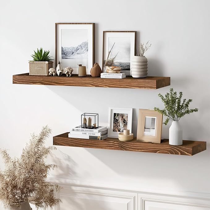 36x8x1.6 inch Floating Shelves Set of 2 – Solid Wood Rustic Brown Wall Mounted Shelf for Kitchen, Bathroom, Living Room