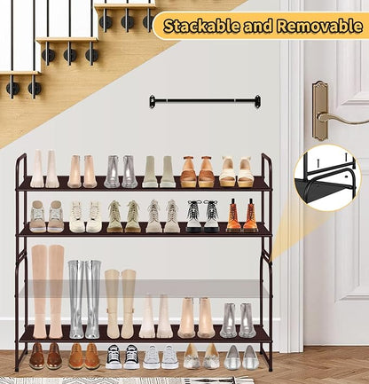 SLEEPING LAMB 2-Tier Shoe Rack for Closet, Long Stackable Wide Shoe Organizer Holds 18-Pairs Low Shoe Shelf Storage for Bedroom, Floor, Entryway (Bronze)