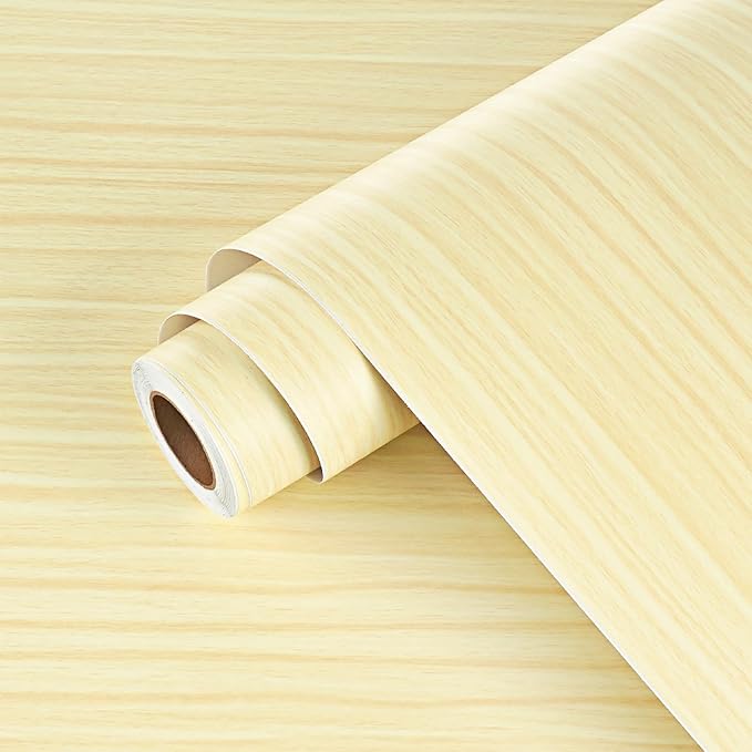 Wallercity Cozy Light Yellow Wooden Peel and Stick Wallpaper for Kitchen Countertops Wood Grain Maple Contact Paper for Cabinets Desk Self Adhesive Waterproof Wallpapers for Shelf Liner 15.8''x236''