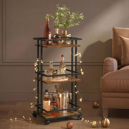 Bar Carts for the Home with Wheels, 3 Tier Beverage Bar Cart with Storage Shelves, Coffee Bar Cabinet for Your Home Entertainment