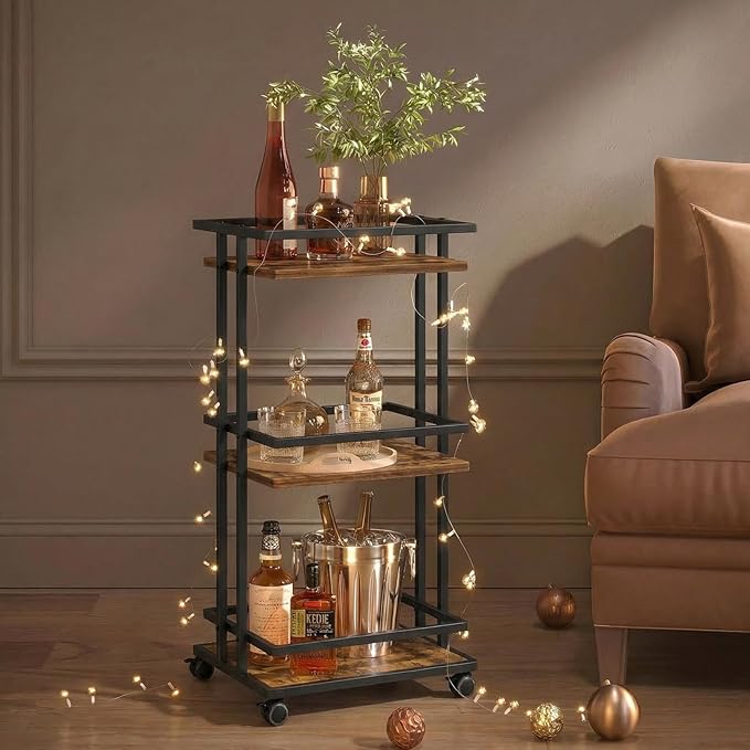 Bar Carts for the Home with Wheels, 3 Tier Beverage Bar Cart with Storage Shelves, Coffee Bar Cabinet for Your Home Entertainment