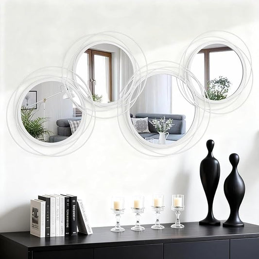 4 Pack White Round Mirror Set, Circle Wall Mounted Mirror Metal Framed Modern Decorative Mirrors for Living Room Bedroom Bathroom Entryway 20x40 Inch Decor