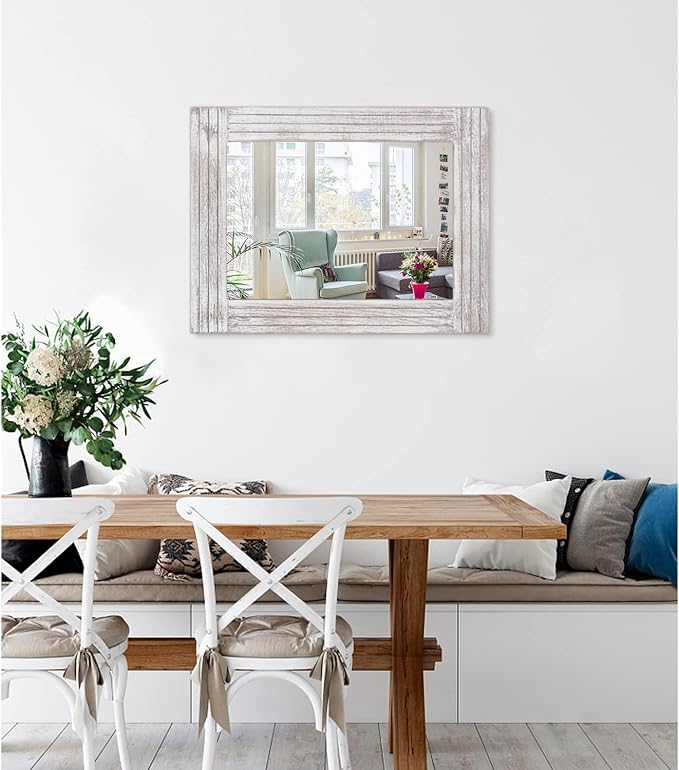 Mirrors for Wall Rustic Wooden Frame Rectangle Mirror Vintage Hanging Mirror for Bedroom Bathroom Living Room Farmhouse Wall Decor White Large 20