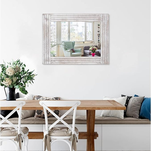 Mirrors for Wall Rustic Wooden Frame Rectangle Mirror Vintage Hanging Mirror for Bedroom Bathroom Living Room Farmhouse Wall Decor White Large 20" x 16 "