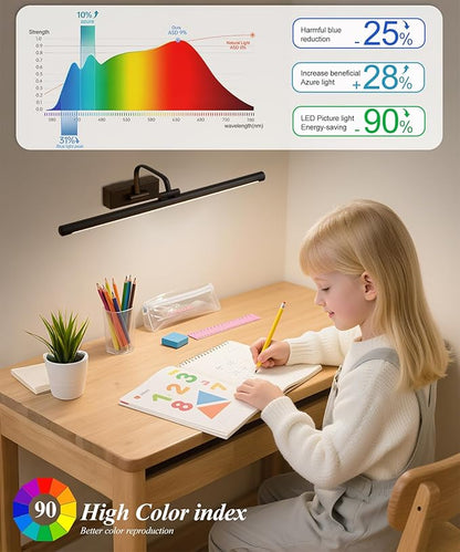 Picture Lights for Wall Battery Operated, Rechargeable Light for Pictures with Remote & Timer, Black Art Light for Paintings 24 Inch Wireless Dimmable Cordless Gallery Lights with 3 Color Temperatures
