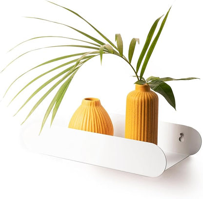 EWART WOODS Floating Wall Shelf Metal Shelves Wall Mounted Geometric Modern Hanging Capsule (White)