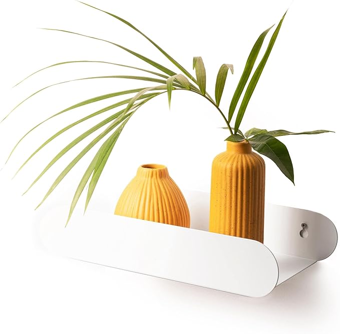 EWART WOODS Floating Wall Shelf Metal Shelves Wall Mounted Geometric Modern Hanging Capsule (White)