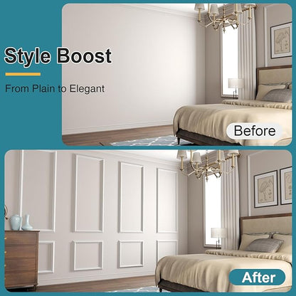 Precut Wall Molding Kit - Paintable Wainscoting Panels Ready-to-Assemble Accent Wall Kit, Modern Molding Trim Decor for Living Room Bedroom Hallway Kitchen Island (3 Set 56 x 23 in)