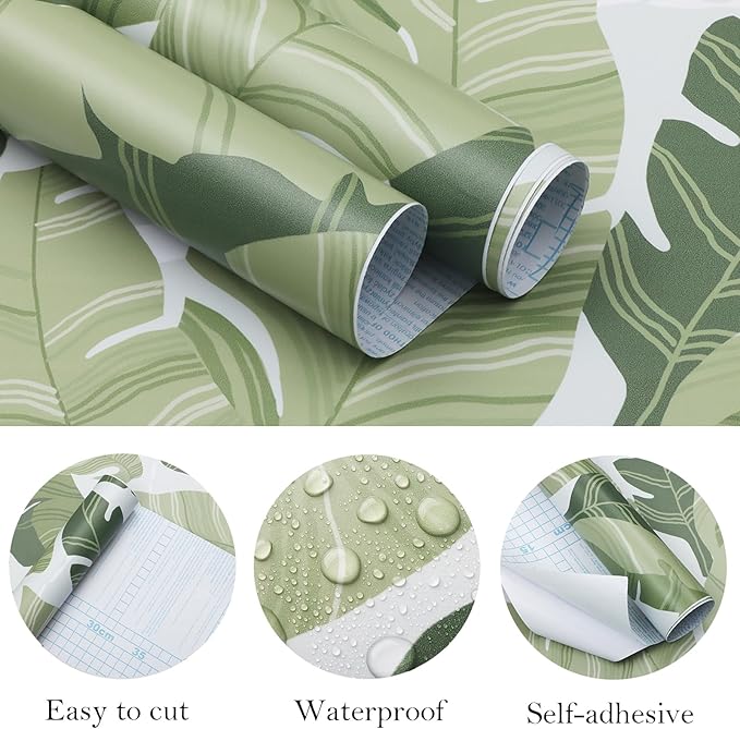 Peel and Stick Wallpaper Green Leaves Tropical Palm Wallpaper 16.1