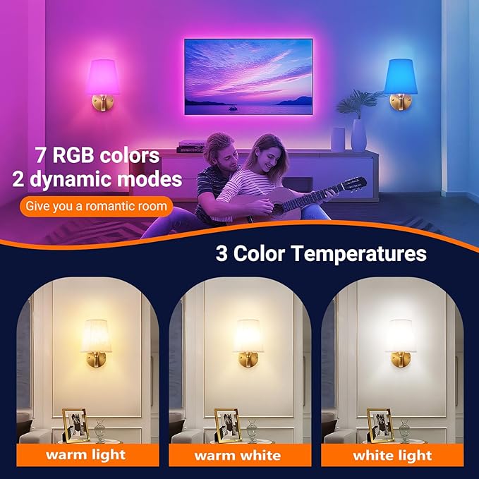 Peel and Stick Wall Sconces, No Drilling Stick On Wall Sconce, Wireless Battery Operated Wall Lights, Adhesive Wall Lamp with 10000mAh Battery Bulb for Bedroom Living Room Decor