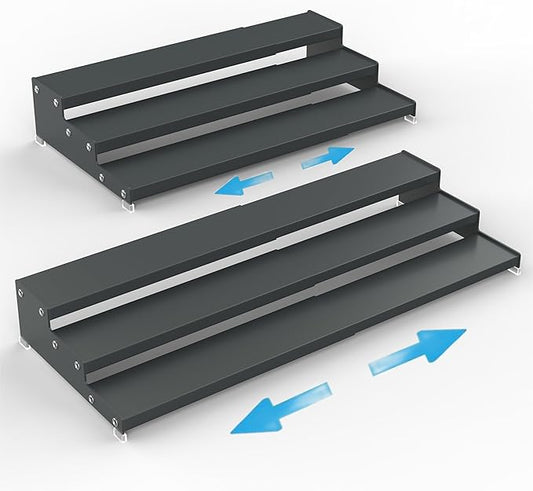 Expandable Spice Rack Storage organizer with 3-Tier step shelf cabinet,seasoning rack organizion.Great for Kitchen countertop shelves,Bathroom,dressing table,Cupboard,Pantry and more(2packs/Gun-gray)