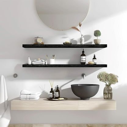 Wood Floating Shelves for Wall Decor, Rustic Wall Shelves for Bedroom Bathroom Kitchen Living Room, Set of 4 Black 36 Inch