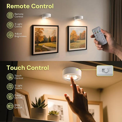 L LOHAS LED White Picture Lights for Wall, 3 Pack Rechargeable LED Picture Light Battery Operated with Remote＆Timer, Dimmable Poster Light for Paintings, Portraits, Art Frames, 3 Color