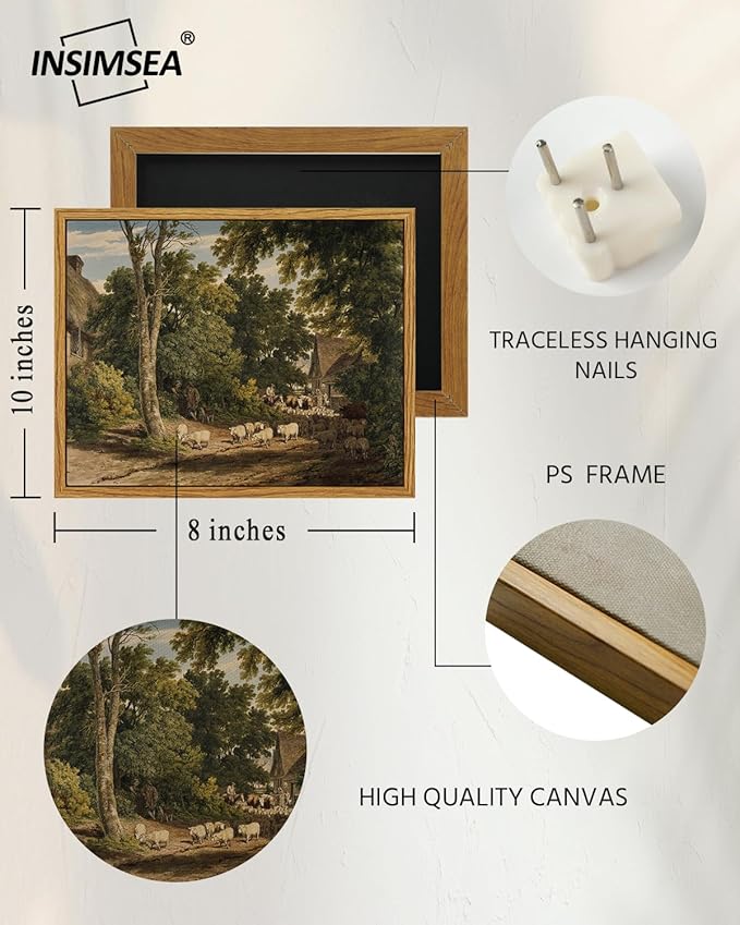 InSimSea Framed Canvas Wall Art Vintage Decor, Room Decor Classical Countryside Landscape Watercolor Painting Canvas Prints Wall Art for Living Room Badroom Farmhouse Bathroom Decor, 8