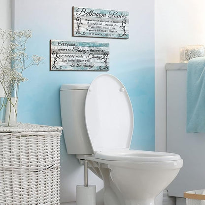 Jetec 2 Pieces Funny Bathroom Signs Bathroom Wall Decor Toilet Wall Accessories Farmhouse Toilet Rustic Wooden Signs, 12x6 Inch(Chic Style)