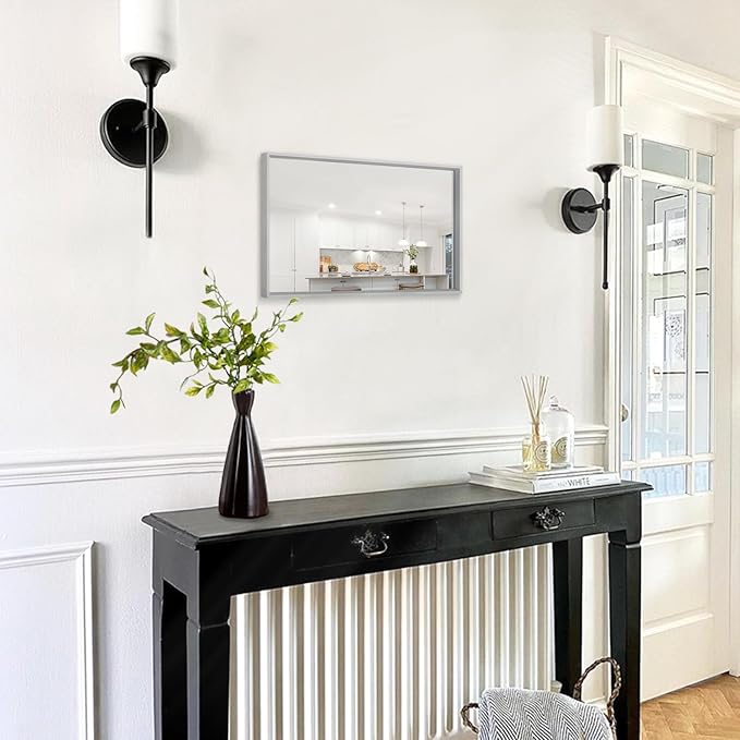 AAZZKANG Grey Wall Mirror Decorative Metal Framed Mirrors Modern for Bedroom Bathroom Dressing Room Home Entrancce Decor Rectangular