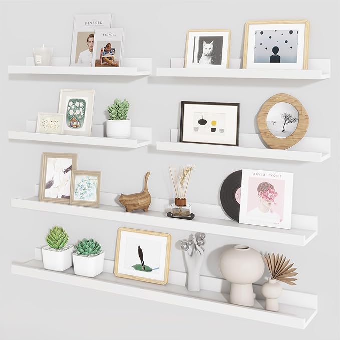 Axeman Picture Ledge Shelf, Floating Shelves for Wall Decor Storage Set of 6, 36 inch Floating Wall Mounted Shelves, Shelves with Lip for Living Room, Bedroom, Nursery, Bathroom, Kitchen, White