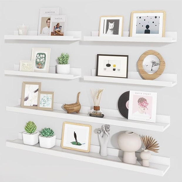 Axeman Picture Ledge Shelf, Floating Shelves for Wall Decor Storage Set of 6, 36 inch Floating Wall Mounted Shelves, Shelves with Lip for Living Room, Bedroom, Nursery, Bathroom, Kitchen, White