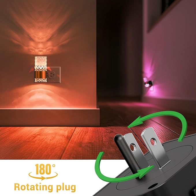 L LOHAS LED Night Light, Night Lights Plug into Wall, 2 Pack 10-Color RGB Change Nightlights,10/50/100LM Adjustable Automatic Nightlights Plug in with Dusk to Dawn Sensor for Room Bathroom Hallway