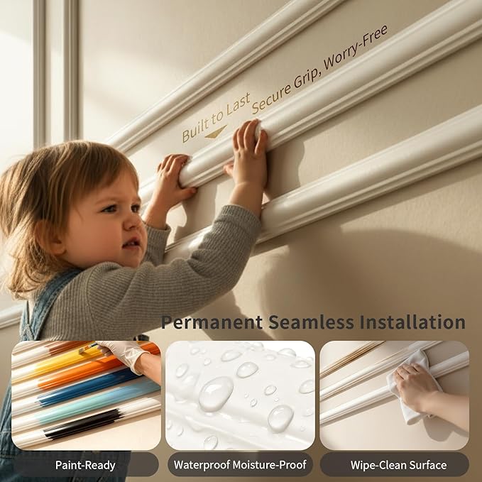 VCK Pre-Cut Wall Molding Kit, Set of 2 | 3D Ready-to-Assemble Wainscoting Panels for Accent Wall Decor | Easy Glue Installation for Living Room, Bedroom (1 Top & 1 Bottom)