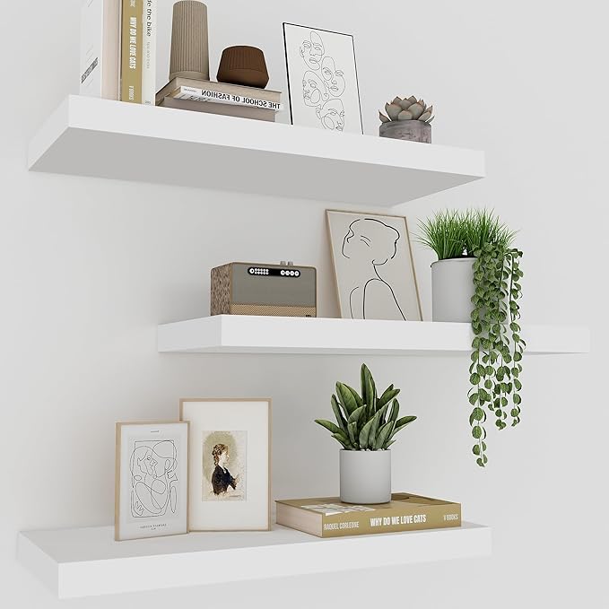 White Floating Shelves for Wall Set of 3, 16