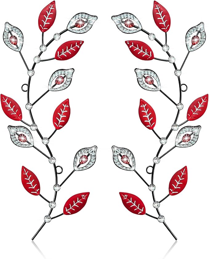sxnzequnze 2 Pcs Metal Leaf Wall Art Crystal Bling Decorations Silver Leaves 3D Iron Handmade Home Decor Hanging Minimalist Accents Modern Set for Living Room Bathroom Bedroom Dining Room Hallway