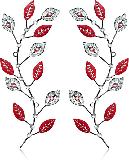 sxnzequnze 2 Pcs Metal Leaf Wall Art Crystal Bling Decorations Silver Leaves 3D Iron Handmade Home Decor Hanging Minimalist Accents Modern Set for Living Room Bathroom Bedroom Dining Room Hallway
