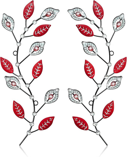 sxnzequnze 2 Pcs Metal Leaf Wall Art Crystal Bling Decorations Silver Leaves 3D Iron Handmade Home Decor Hanging Minimalist Accents Modern Set for Living Room Bathroom Bedroom Dining Room Hallway