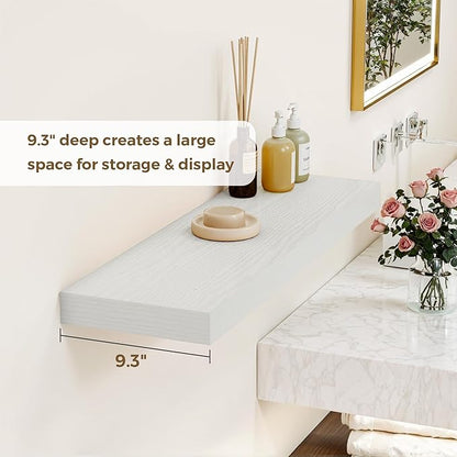 Dreamland 40 Inches Floating Shelves for Wall, 9.3" Deep Long Floating Shelves Set of 2, Large Display & Storage Shelf, Wall Shelf for Bathroom Bedroom Living Room Kitchen Office, White