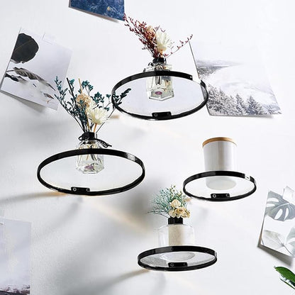 Cityelf Floating Shelves Wall Mounted Wall Decor Iron Glass Hanging Shelf Home Decor Set of 3 Display Ledge Shelves for Living Room Bedroom Office-Black