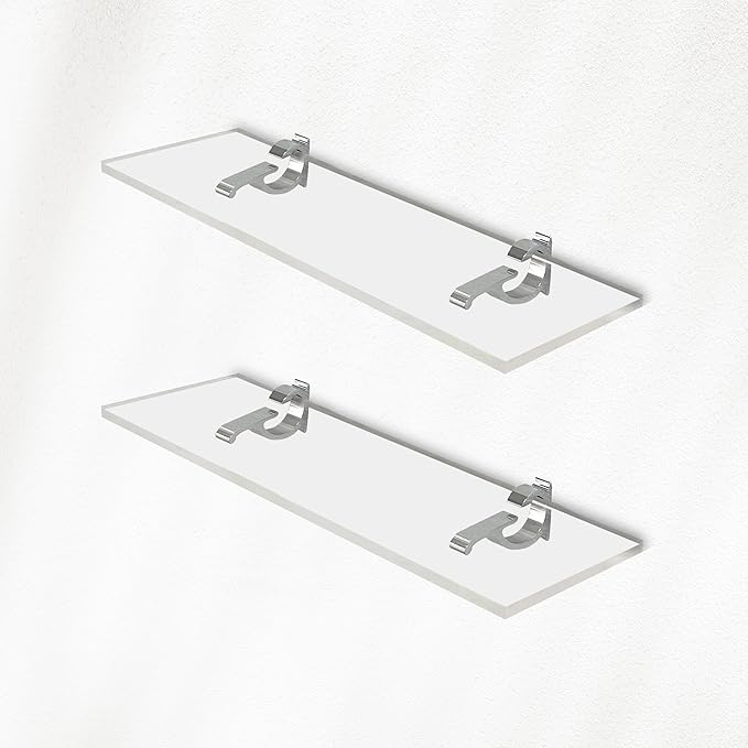 Clear Acrylic Shelves 11.5 inches, 3/4" Thick Transparent Wall Mounted Floating Shelves for Bedroom, Living Room, Bathroom, Kitchen -‎ with Screws and Chrome Finish Brackets, Pack of 2