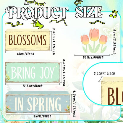 Spring Decoration Wooden Tiered Tray Decor – Tulip Blossoms Spring Stacked Block Sign with Floral Accent – Farmhouse Tabletop Spring Decor for Shelf Mantel Seasonal Home Display