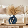 Snuggle Hollow Ceramic Vase Set of 2, Nordic Modern Boho ins Style Ceramic Aesthetic Flower Vases for Home Decor Living Room Coffee Table Decorative (Matte Navy Blue W 6.3