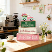 Spring Decoration Wooden Tiered Tray Decor – Floral Spring Truck Stacked Block Sign with Tulip Pickup Topper – Farmhouse Tabletop Spring Decor for Living Room Shelf Seasonal Home Display