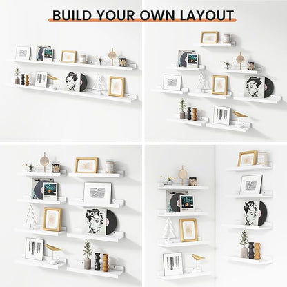 Picture Ledge Shelf, Small Floating Shelves Set of 8, 16 Inches Nursery Book Shelves for Toys Storage, Kids Bookshelf Wall Mounted for Living Room Bedroom Decor Books Photo Frames, Matte White