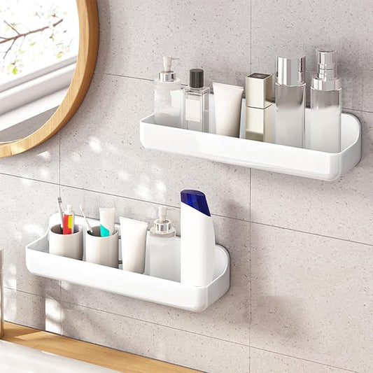 Diesisa 2pc Acrylic Wall Mounted Shower Caddy, Adhesive Shelf, Bathroom Shelves for Wall, No Drilling Hang Walls,Stick on Shelf, with Self Adhesive Tape, for Bathroom, Kitchen, Living Room