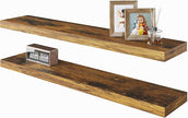 BAMEOS Floating Shelves, 31W x 7D Rustic Brown Wall Mounted Wooden Shelves with Invisible Brackets Set of 2, Hanging Wall Shelves Decoration for Bedroom, Bathroom, Living Room and Kitchen