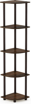 Furinno TURN-N-TUBE Corner Shelf, 5-Tier Corner Bookshelf, Open Storage Shelves, for Organization and Storage, Living Room, Home Office, Garage, Bedroom, Walnut
