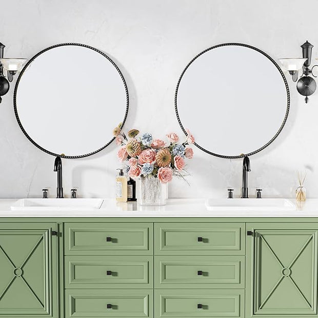 PROHOMEWARE Black Round Bathroom Mirrors, 20 inch Circle Wall Mounted Hanging Mirror for Entryway, Living Room, Hallway, Bathroom, Bedroom