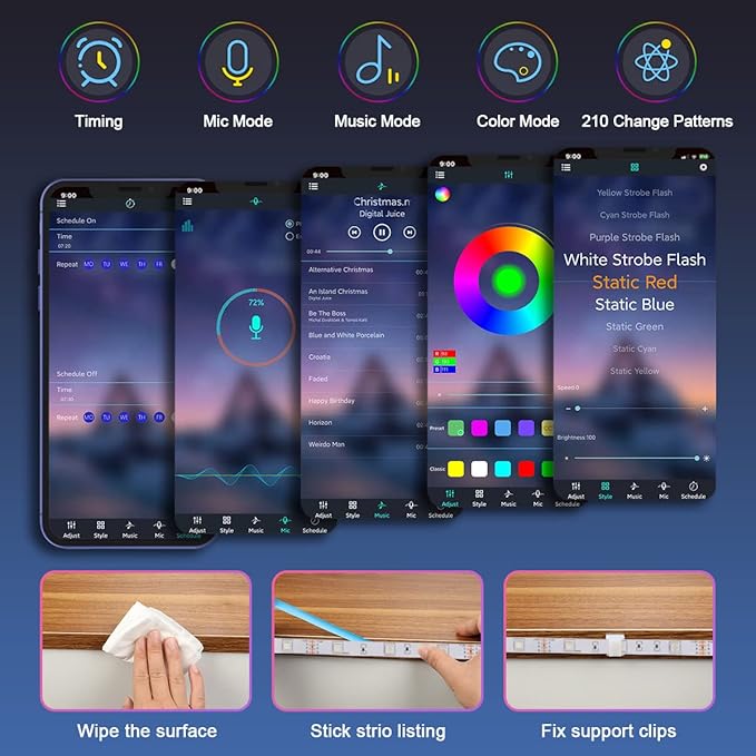 10 PCS RGB Under Cabinet Lighting Kit, App and Remote Control Led Strip Lights, Music Sync Color Changing Led Lights with ETL Listed Power Adapter, for Cabinet, Counter, Shelf, 16.4ft
