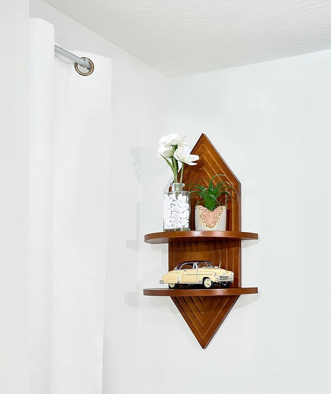 kendan Modern Wall Shelf with Arched Wood Design Mid-Century Double Floating Rainbow Shelves for Indoor Decoration Holding Planter Ornaments. (1, Hexagonal)