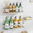 Adhesive Shower Caddy,Shower Shelves with Soap Holder and 12 Hooks,Rustproof No Drilling Bathroom Organizer and Storage,Silver,3 Pack