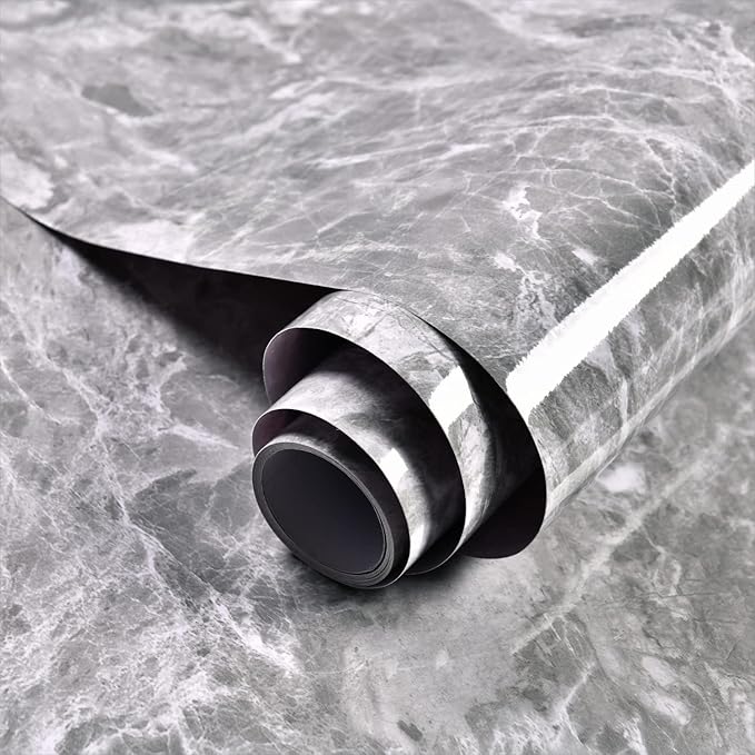 Yancorp 32.8ft Dark Gray Contact Paper Peel and Stick Wallpaper Marble Removable Wallpaper Pull and Stick Countertops Self-Adhesive Backsplash for Cabinets