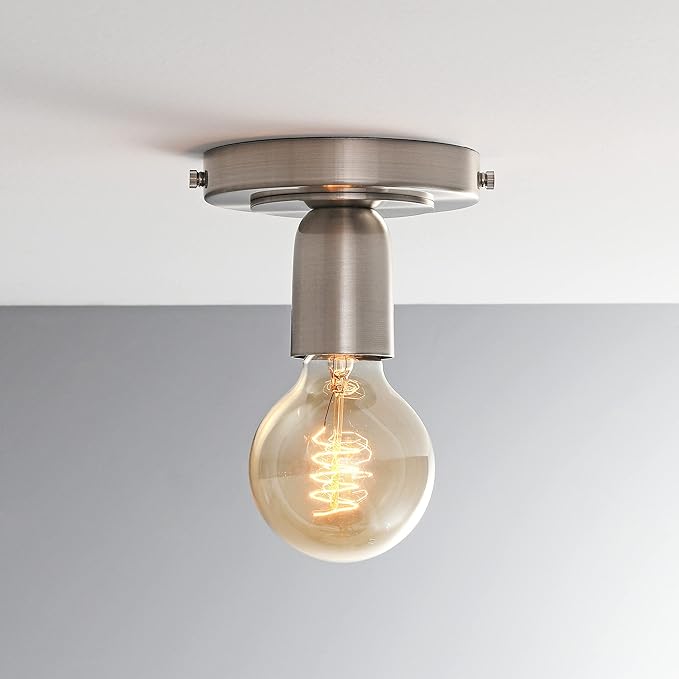 BRIGHTTIA Luna Uno 1-Light Wall Sconce - Mid Century Industrial Modern Flush Mount Fixture For Wall & Ceiling - Minimalist Lamp For Bathroom And Small Spaces - Brushed Nickel (BC0026-1N)