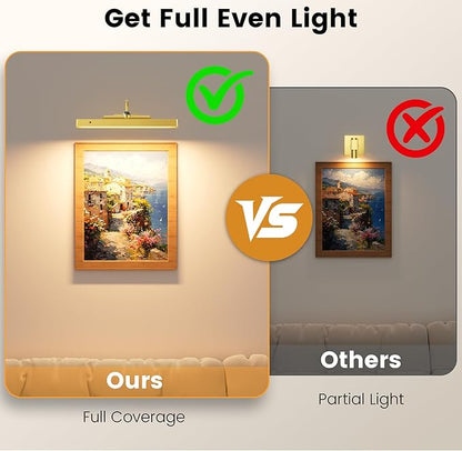 3 Pack Gallery Lights for Wall, 4400mAh Rechargeable Picture Lights, 12'' Cordless Remote Dimmable LED for Portrait Hallway Decor (Gold)