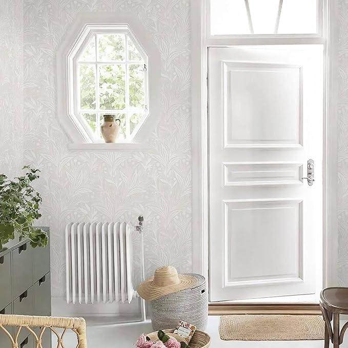 Peel and Stick Wallpaper Boho Contact Paper Beige Neutral Leaf Wall Paper Modern Self Adhesive Removable Wallpaper for Bedroom Living Room Waterproof Vinyl Roll 17.3"x393"